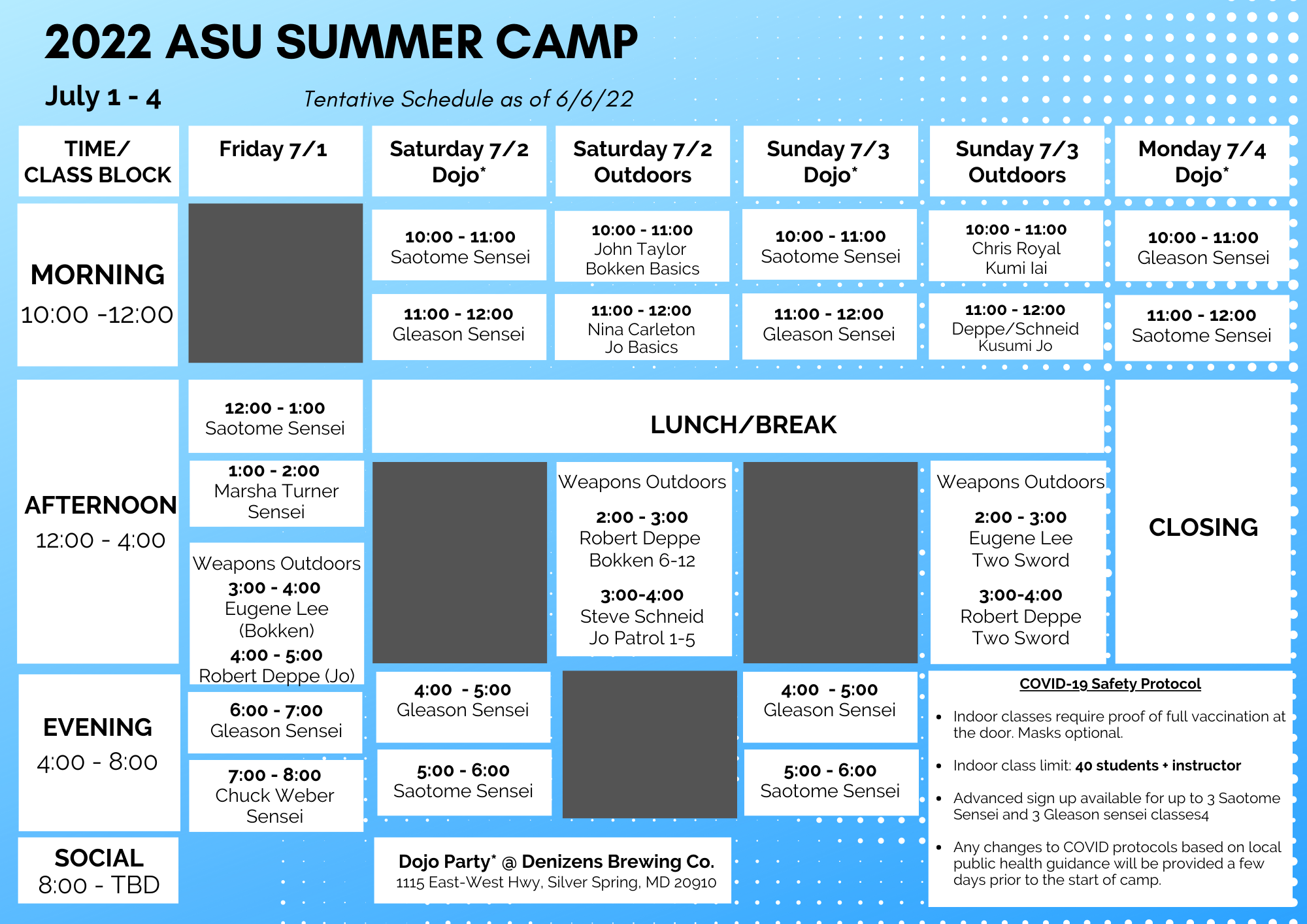 Schedule 2022 ASU Summer Intensive